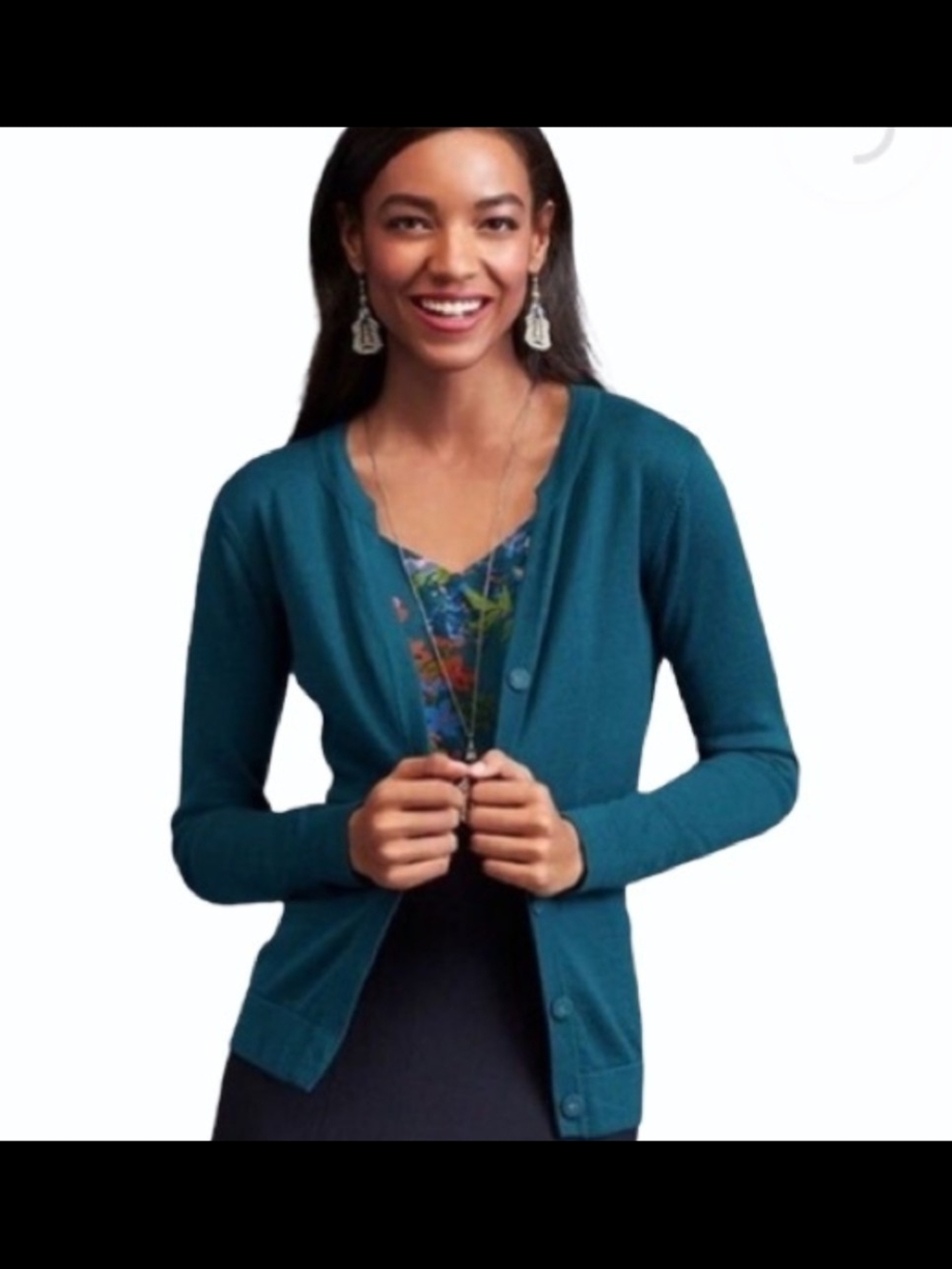 EUC CAbi Womens Large Teal Snap Front Ever Cardigan 3368 Blue